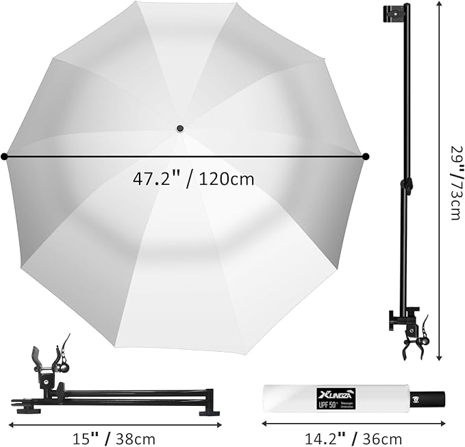 UPF 50+ Beach Umbrella with Adjustable Universal Clamp