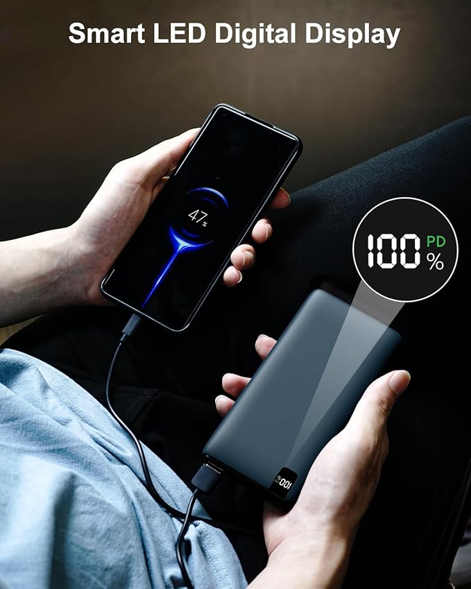 IXNINE Power Bank 26800mAh Portable Charger, 22.5W Fast Charging PD QC 3.0 Compact External Battery Pack with LED Display and 4 USB Outputs for Cellphone Tablet (Blue)