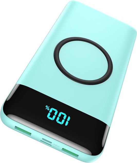 Wireless Portable Charger 30,800mAh 15W Wireless Charging 25W PD QC4.0 Fast Charging Smart LED Display USB-C Power Bank,4 Output& 2 Input External Battery Pack Compatible with iPhone,Samsung etc-Green