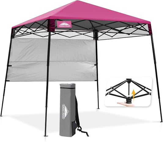 EAGLE PEAK 8x8 Pop Up Canopy Tent with Sidewall, Compact, Portable Slant Leg Instant Sun Shelter for Beach, Sports, & Camping, 8x8 Base 6x6 Top, Pink
