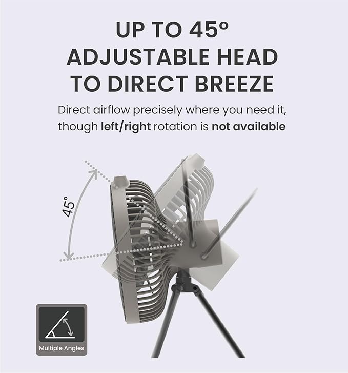 Claymore V600+ Rechargeable Camping Fan (Warm Grey) – 7,800 mAh Battery Operated Portable Fan for Indoor & Outdoor Use, 4-Speed Quiet Air Circulator, USB‑C Charging, Timer, Carry Pouch Included