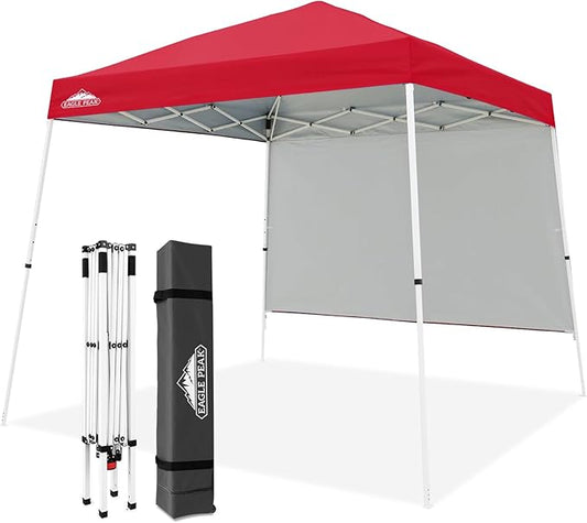 EAGLE PEAK 10x10 Pop Up Canopy Tent with Sidewall, Compact, Portable Slant Leg Instant Sun Shelter for Beach, Sports, & Camping, 10x10 Base 8x8 Top, Red