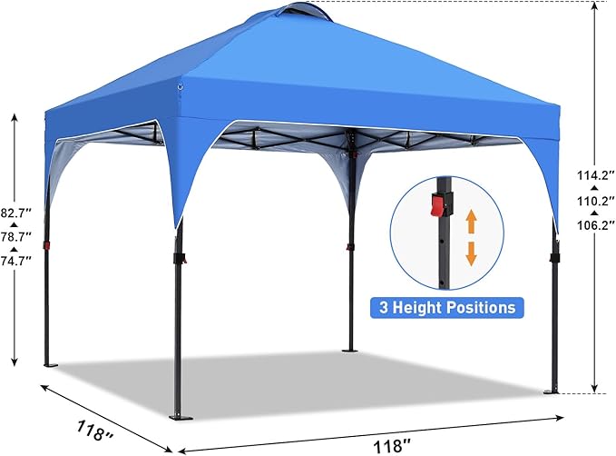 Pop Up Canopy, 10x10 FT Instant Outdoor Canopy Tent with Sandbags, 3 Adjustable Heights - Portable for Event, Parties, Camping and More Outdoor Activities