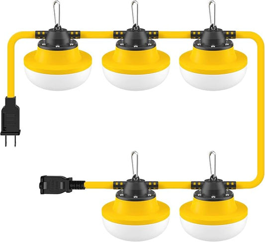 New Upgrade 50FT Construction String Lights LED Industrial Grade Best for Construction Sites,Renovation, Walkways,Patio,Mine cave,Outdoor Lighting Solutions Use,Free for Climbing Hook 2Prong