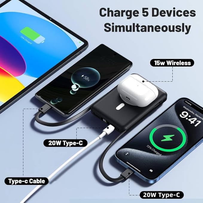 Azmuth for Magsafe Battery Pack, 10000mAh Magnetic Power Bank 22.5W PD Fast Charging with USB-C Cable LED Display Wireless Portable Charger for Magsafe with Stand for iPhone 16/15/14/13/12/Pro/Pro Max