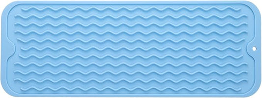 Silicone Dish Drying Mat for Multiple Usage,Easy clean,Eco-friendly,Heat-resistant Silicone Mat for Kitchen Counter,Sink,Bar,Bottle,or Cup Light Blue M 17 inches x 6 inches