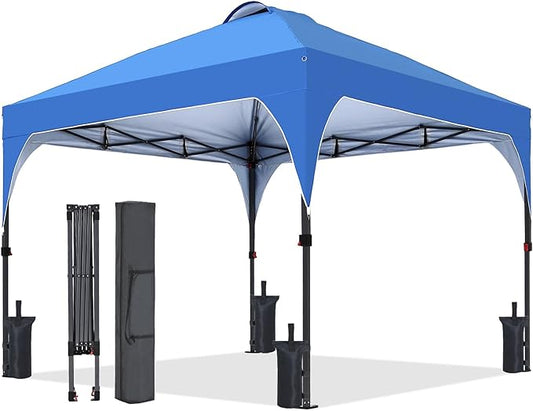 Pop Up Canopy, 10x10 FT Instant Outdoor Canopy Tent with Sandbags, 3 Adjustable Heights - Portable for Event, Parties, Camping and More Outdoor Activities