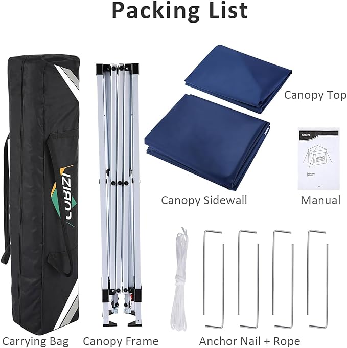 COBIZI 10x10 Pop Up Canopy Tent with 4 Removable Sidewalls, Easy Up Waterproof Sun Shade Tents for Parties Camping Exhibition, Commercial Event Gazebo with Carry Bag,8 Stakes & 4 Ropes (Navy Blue