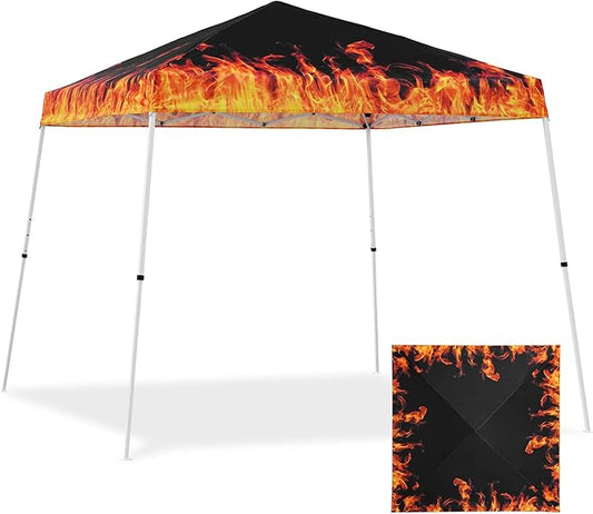 EAGLE PEAK 10x10 Slant Leg Pop-up Canopy Tent Easy One Person Setup Instant Outdoor Beach Canopy Folding Portable Sports Shelter 10x10 Base 8x8 Top (Flame)