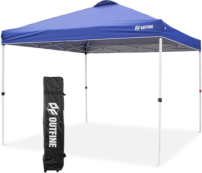OUTFINE Pop-up Canopy 10x10 Patio Tent Instant Gazebo Canopy with Wheeled Bag,Canopy Sandbags x4,Tent Stakesx8 (Blue, 10 * 10FT)