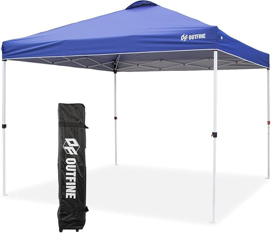 OUTFINE Pop-up Canopy 10x10 Patio Tent Instant Gazebo Canopy with Wheeled Bag,Canopy Sandbags x4,Tent Stakesx8 (Blue, 10 * 10FT)