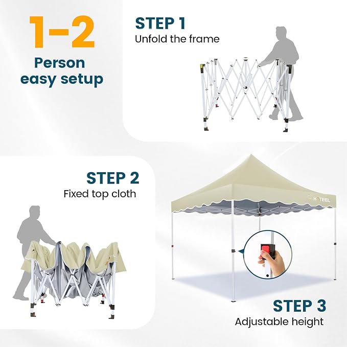 HOTEEL 10×10 Pop Up Canopy, UV 50+ and Waterproof Canopy Tent 10×10, Thickened Frame, Large Space Easy Pop Up Canopy, Outdoor Canopy for Weddings, Beaches, Parties, Patio (Khaki)