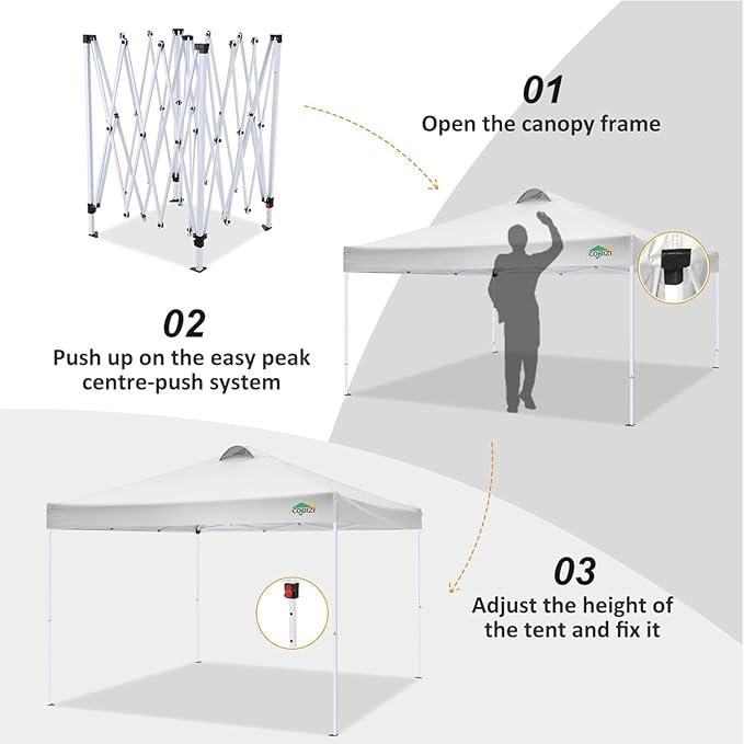 COBlZI 10x10 Pop Up Canopy Tent with 4 Removable Sidewalls，Waterproof Commercial Easy up Adjustable Gazebo with Air Vent, 4 Sandbags，4 Stakes & 8 Ropes（Tents for Party/Exhibition,White