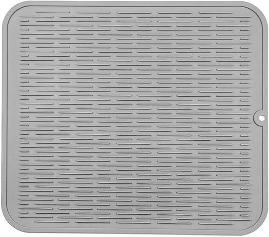 Silicone Dish Drying Mat for Multiple Usage,Easy clean,Eco-friendly,Heat-resistant Silicone Mat for Kitchen Counter or Sink,Refrigerator or Drawer Liner Grey XL 18 inches x 16 inches