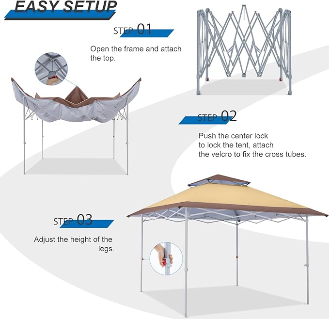 MASTERCANOPY 13x13 Pop-Up Canopy Tent Instant Shelter Outdoor Canopy with Wheeled Bag (Brown&Khaki)