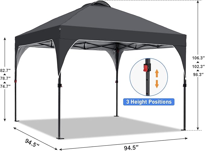 Pop Up Canopy, 8x8 FT Instant Outdoor Canopy Tent with Carrying Bag, 3 Adjustable Heights - Portable for Event, Parties, Camping and More Outdoor Activities