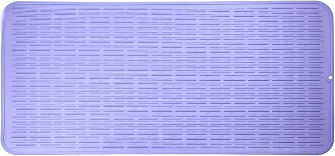 Silicone Dish Drying Mat for Multiple Usage,Easy clean,Eco-friendly,Heat-resistant Silicone Mat for Kitchen Counter or Sink,Refrigerator or Drawer Liner Light Purple 5XL 36inches x 18inches