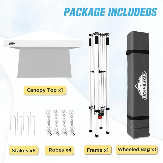 EAGLE PEAK 10x10 Pop Up Canopy Tent with Sidewall, Compact, Portable Slant Leg Instant Sun Shelter for Beach, Sports, & Camping, 10x10 Base 8x8 Top, White