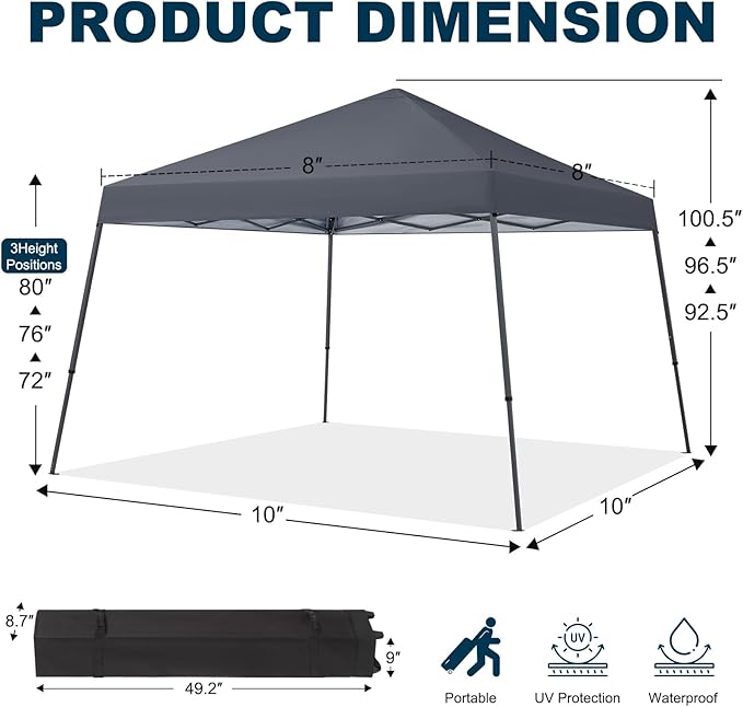MASTERCANOPY Portable Pop Up Canopy Tent with Large Base (10x10,Dark Gray)