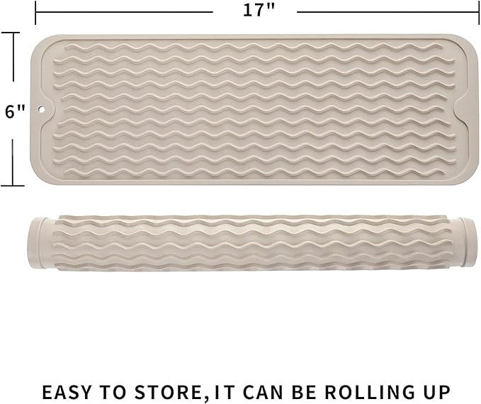 Silicone Dish Drying Mat for Multiple Usage,Easy clean,Eco-friendly,Heat-resistant Silicone Mat for Kitchen Counter,Sink,Bar,Bottle,or Cup Tapioca M 17 inches x 6 inches
