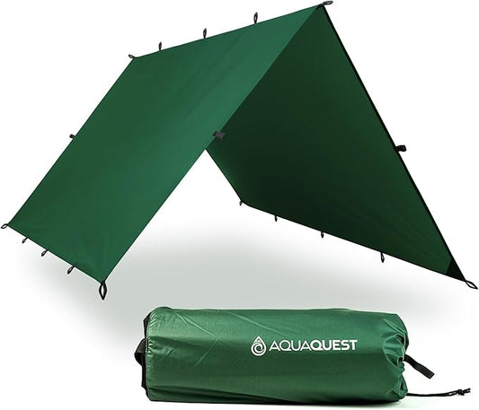 AquaQuest Defender Tarp – 100% Waterproof (20,000mm) Heavy-Duty Shelter for Camping, Bushcraft, Survival, Hammock, Basecamp, Hunting, Hiking & All-Season Use – 30 Options Available: 5 Sizes & 6 Colors