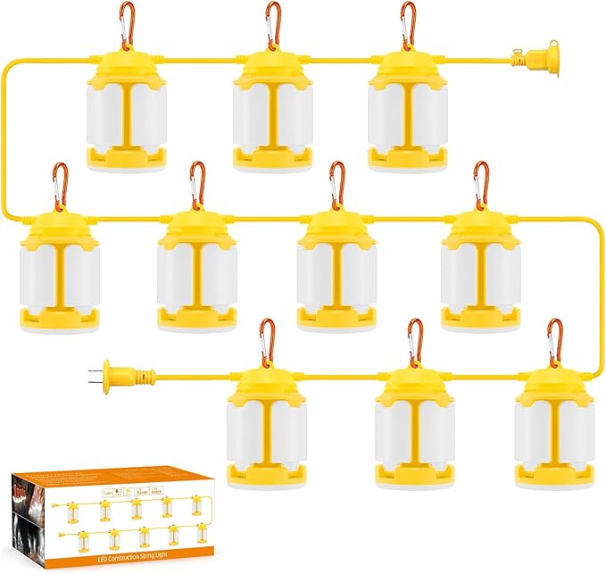 100FT LED Construction String Lights, 300W 30000LM Super Bright LED String Work Lights, Construction Temporary Lights for Construction Sites, Temporary Work, Job site, Indoor and Outdoor Lighting