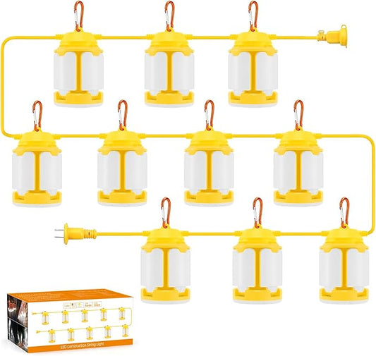 100FT LED Construction String Lights, 300W 30000LM Super Bright LED String Work Lights, Construction Temporary Lights for Construction Sites, Temporary Work, Job site, Indoor and Outdoor Lighting