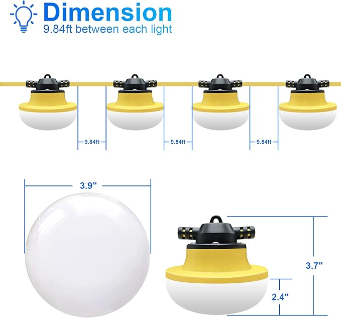 New 200FT Construction String Lights LED Industrial Grade Best for Construction Sites,Renovation, Walkways,Patio,Mine cave,Outdoor Lighting Solutions Use,Free for Climbing Hook 3Prong