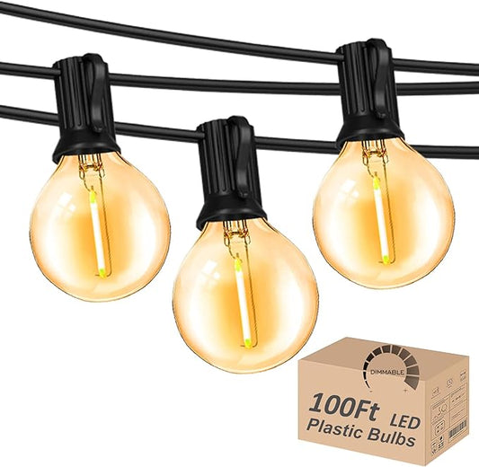 Outdoor String Lights 100FT Globe String Lights with 52 Dimmable G40 Shatterproof LED Bulbs,Waterproof Connectable Patio Light String Lights for Backyard Hanging Lights,2700K Warm Glow