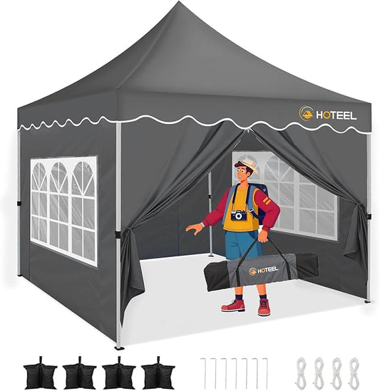 HOTEEL 10×10 Pop Up Canopy, UV 50+ and Waterproof Canopy Tent 10×10, Thickened Frame, Large Space Easy Pop Up Canopy, Outdoor Canopy for Weddings, Beaches, Parties, Patio (Grey)