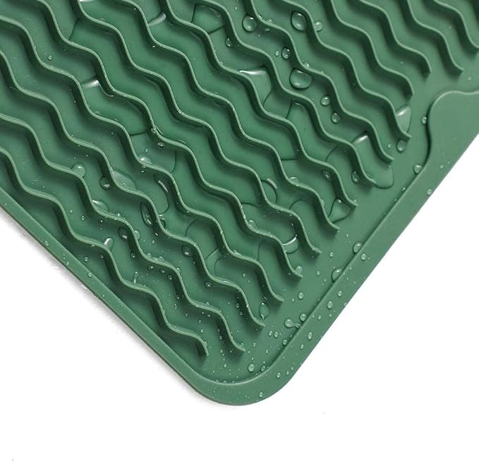 Silicone Dish Drying Mat for Multiple Usage,Easy clean,Eco-friendly,Heat-resistant Silicone Mat for Kitchen Counter,Sink,Bar,Bottle,or Cup Green M 17 inches x 6 inches