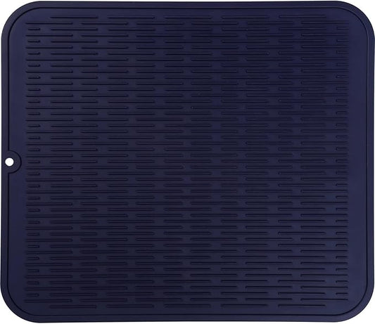 Silicone Dish Drying Mat for Multiple Usage,Easy clean,Eco-friendly,Heat-resistant Silicone Mat for Kitchen Counter or Sink,Refrigerator or Drawer Liner Navy Blue 2XL 24 inches x 18 inches