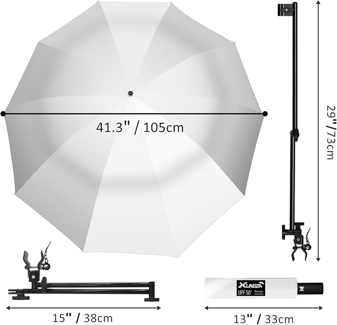 UPF 50+ Beach Umbrella with Adjustable Universal Clamp