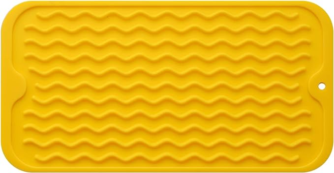 Silicone Dish Drying Mat for Multiple Usage,Easy clean,Eco-friendly,Heat-resistant Silicone Mat for Kitchen Counter or Sink,Refrigerator or Drawer Liner Yellow S 12 inches x 6 inches