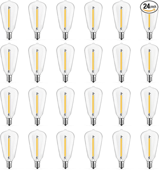 24 Pack LED ST38 Replacement Bulbs, 1 Watt E12 LED Bulb 2700K Warm White, Vintage Dimmable Shatterproof Bulbs for Indoor Outdoor Patio Garden String Lights, Dimmable