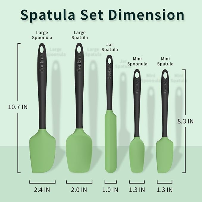 Coukre Silicone Spatula Set of 5,High Temperature Resistant, Food Grade Silicone, Dishwasher Safe, for Baking, Cooking (5, Grass Green)
