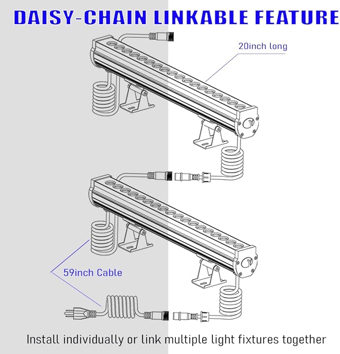 New Upgraded Linkable Wall Washer LED Lights with Remote, 18W 1.6ft/ 20" RGB 5000K Daylight Wall Wash Lighting, 120V, Dimmable, Timing, 10 & AUTO Mode, Colored Indoor/Outdoor Stage Light Bar