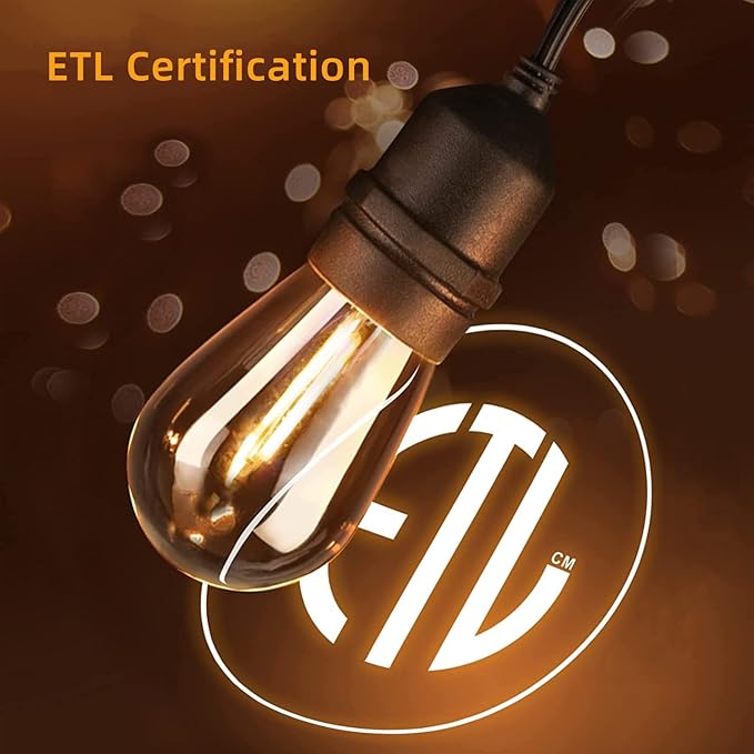 𝟒𝟖𝑭𝑻 LED Outdoor String Lights with 𝟮𝟰 Weatherproof Shatterproof Edison 𝑳𝑬𝑫 𝑩𝒖𝒍𝒃𝒔(2 𝑺𝒑𝒂𝒓𝒆)，Commercial Grade Waterproof Hanging Lights for Backyard Porch Balcony Party
