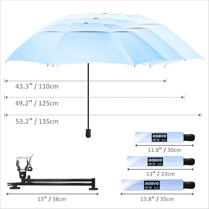 UPF 50+ Golf Umbrella with Adjustable Universal Clamp, Portable Umbrellas for Rain, Manual Open & Close, for Beach Chair, Golf Cart, Stroller, Bleacher, Patio