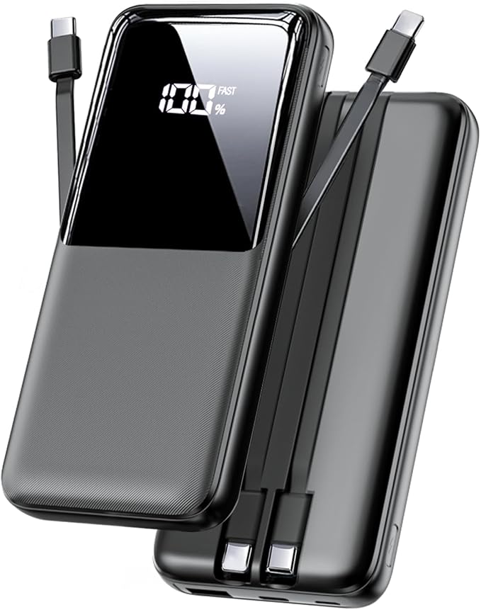 Portable Charger Power Bank - 15000mAh Fast Charging Powerbank Travel Camping Essential Battery Pack with Built in 22.5W Output Cable Compatible with iPhone16 15 14 13 Samsung Google Phone, 1 Pack