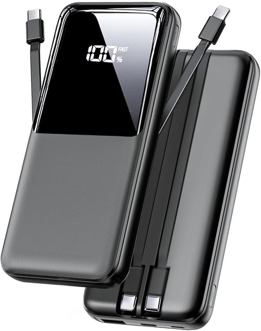 Portable Charger Power Bank - 15000mAh Fast Charging Powerbank Travel Camping Essential Battery Pack with Built in 22.5W Output Cable Compatible with iPhone16 15 14 13 Samsung Google Phone, 1 Pack