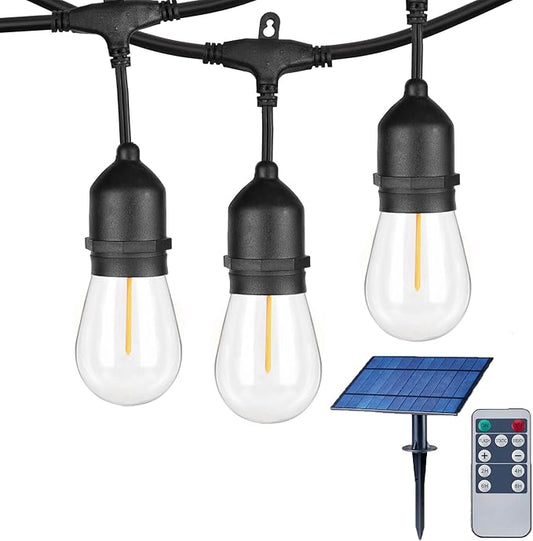 Solar String Lights with Remote Control, 50FT Dimmable Outdoor String Lights Waterproof, Patio Lights Solar Powered for Garden Backyard Camping Party