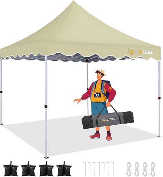 HOTEEL 10×10 Pop Up Canopy, UV 50+ and Waterproof Canopy Tent 10×10, Thickened Frame, Large Space Easy Pop Up Canopy, Outdoor Canopy for Weddings, Beaches, Parties, Patio (Khaki)