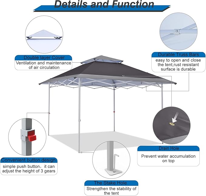 MASTERCANOPY 13x13 Pop-Up Canopy Tent Instant Shelter Outdoor Canopy with Wheeled Bag (Gray)