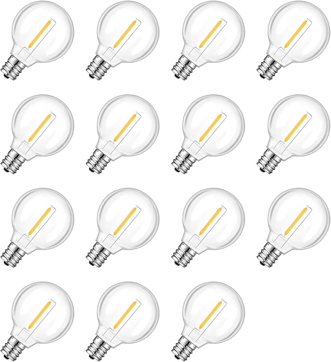 Replacement LED Light Bulbs 15 Pack, Shatterproof Outdoor String Light Bulbs Fit E12 Screw Base for Party, Garden, Patio Decor, Warm White