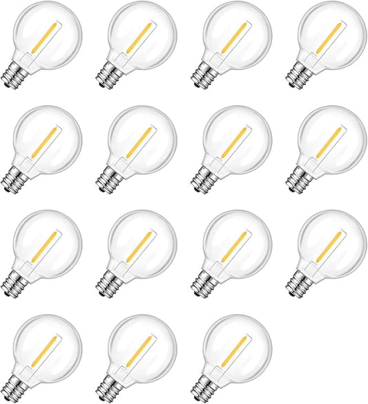 Replacement LED Light Bulbs 15 Pack, Shatterproof Outdoor String Light Bulbs Fit E12 Screw Base for Party, Garden, Patio Decor, Warm White