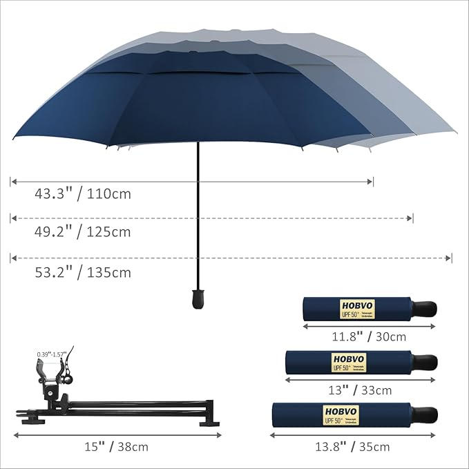 UPF 50+ Golf Umbrella with Adjustable Universal Clamp, Portable Umbrellas for Rain, Manual Open & Close, for Beach Chair, Golf Cart, Stroller, Bleacher, Patio
