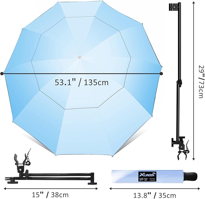 UPF 50+ Beach Umbrella with Adjustable Universal Clamp
