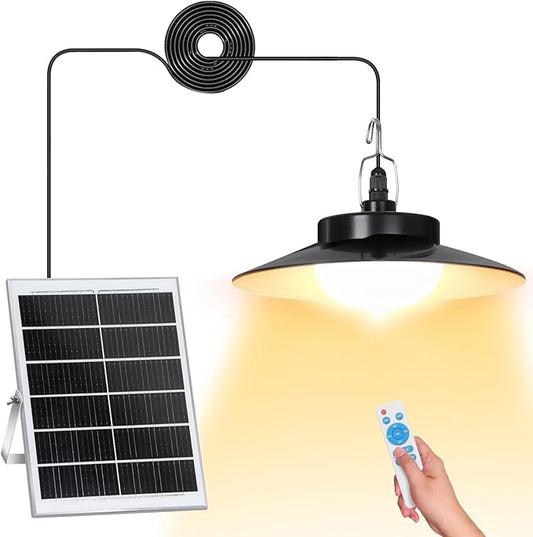 Solar Pendant Lights Outdoor,Solar Shed Light Dimmable with Motion Sensor,Solar Powered Lights with Upgrade 5 Lighting Modes & Remote Control for Shed,Patio,Barn,Garage,Chicken Coop