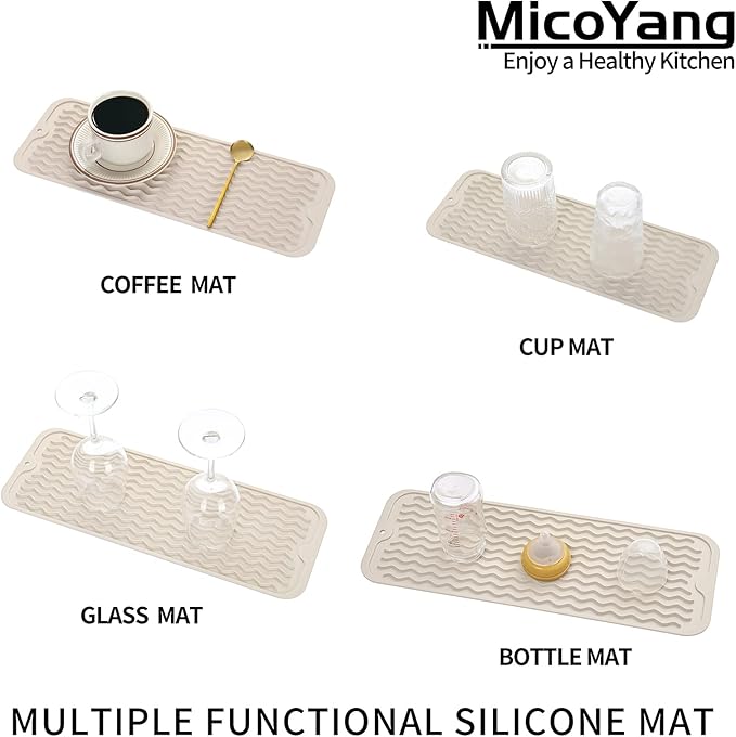 Silicone Dish Drying Mat for Multiple Usage,Easy clean,Eco-friendly,Heat-resistant Silicone Mat for Kitchen Counter,Sink,Bar,Bottle,or Cup Tapioca M 17 inches x 6 inches
